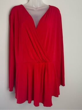 Lane Bryant Red Wrap Style Peplum Blouse Size 22/24